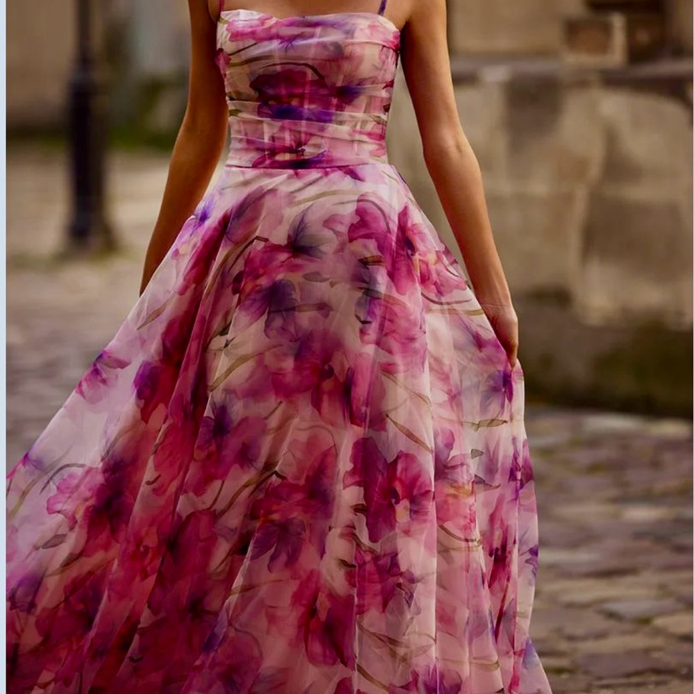Pink and Purple Strapless Gown for Prom